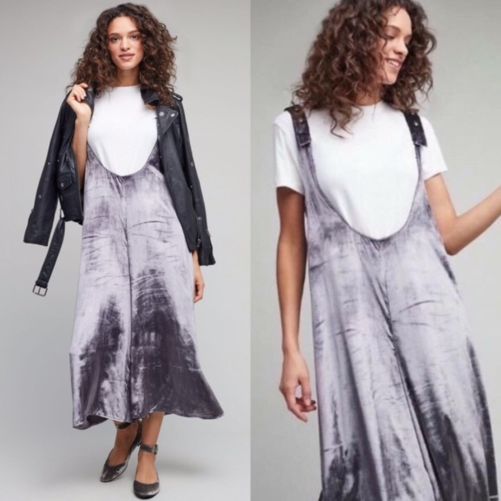 Anthropologie Silver Velvet Jumpsuit (M) - Picture 1 of 5